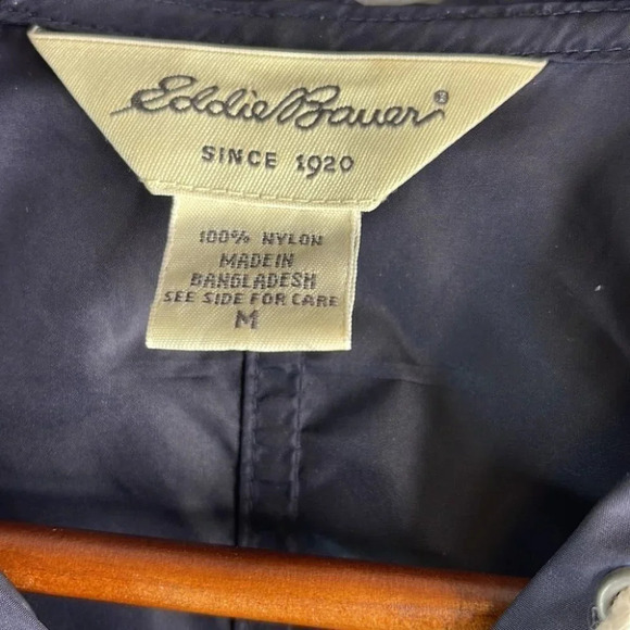 EDDIE BAUER Oversize Windbreaker Jacket Navy Hooded Drawstring Granola Size M - Picture 8 of 11